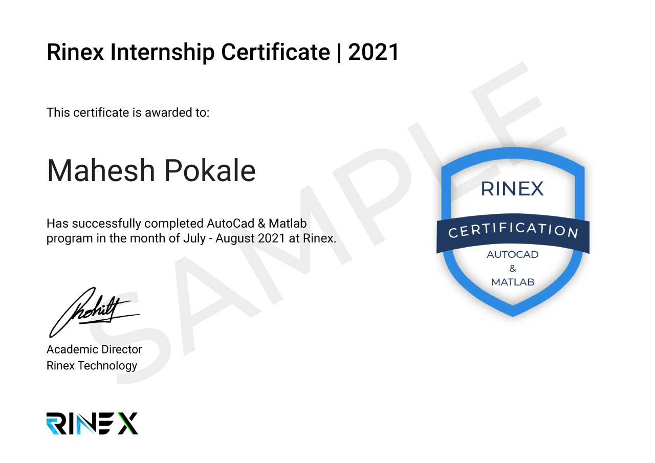 AutoCAD& MATLAB, Rinex, Internship, Certificate, 2021
